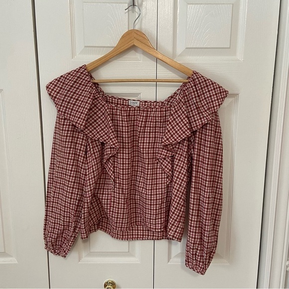 Women's Red Checkered Ruffle Top - Picture 2 of 8